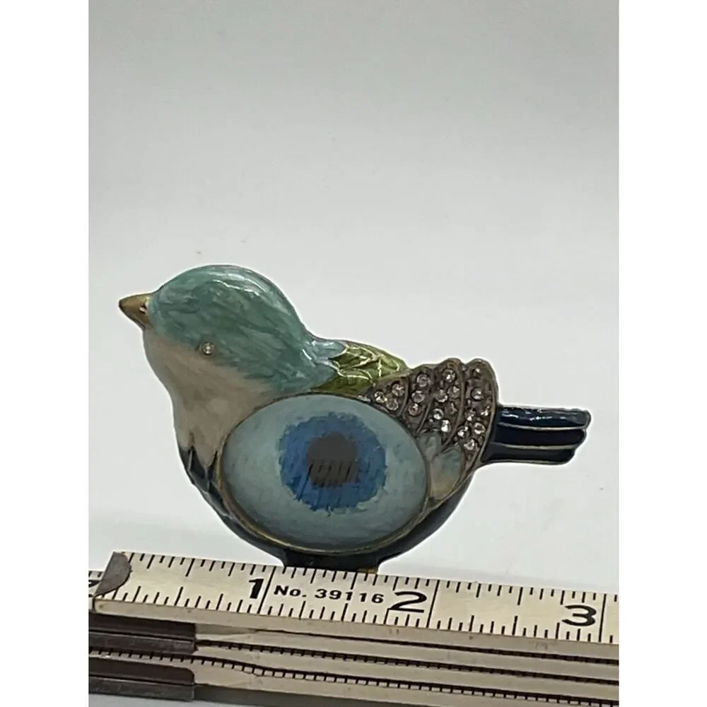 Decorative Blue Green Bird Pin Brooch - Enamel Accent